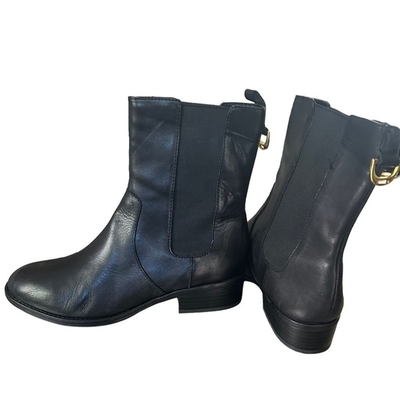 Lauren Ralph Lauren Shoes - Lauren Ralph Lauren Black Leather Ankle Boots with Gold Buckle Accent